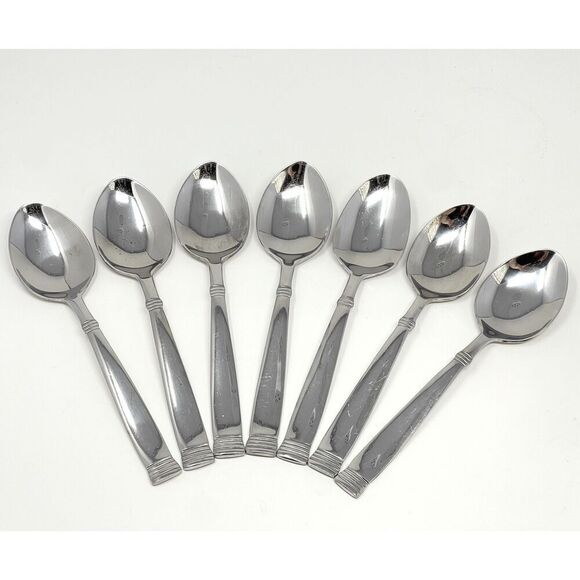 Wallace NAPOLI Glossy Dinner Place Soup Spoons 7” Stainless Flatware Set Of 7 - Picture 1 of 7